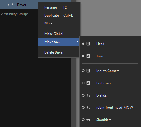 Driver context menu