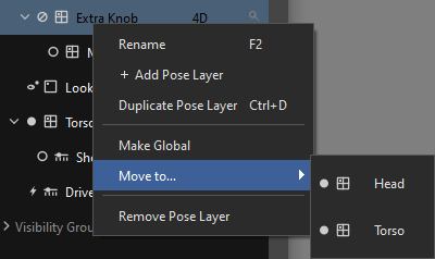 Extra knob context menu
