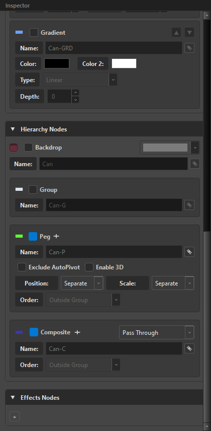 Hierarchy Nodes in the Inspector